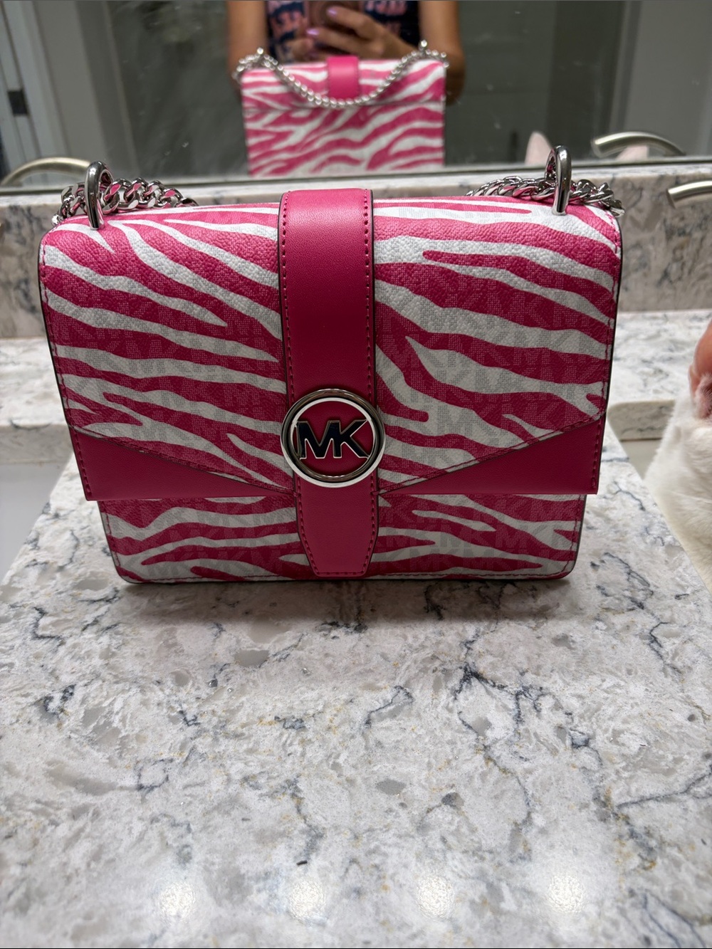 NEW! MICHAEL Michael Kors Hot Pink and White Zebra-Print Crossbody Bag